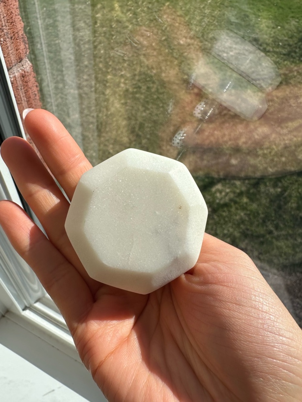 CASA DECOR HANDMADE 100% REAL MARBLE white hexagon Drawer Pulls knobs silver 2" - Picture 7 of 8